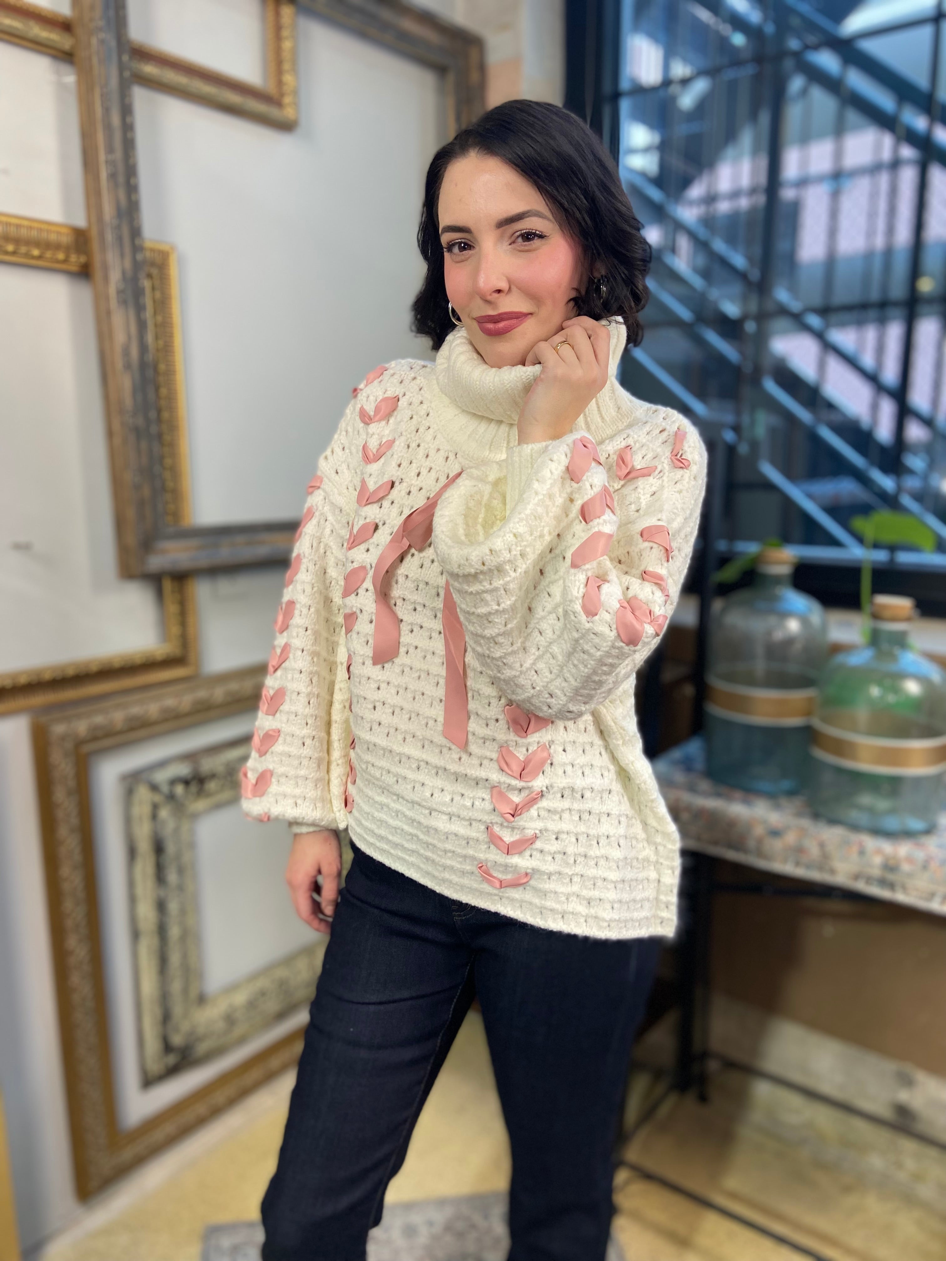 Wren White & Pink Ribbon Knit Sweater – MK Threads Boutique