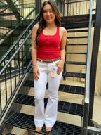 Emma Red Square Neck Button Tank Top