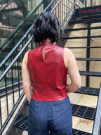 Mary Burgundy Vegan Leather Mock Neck Sleeveless Top