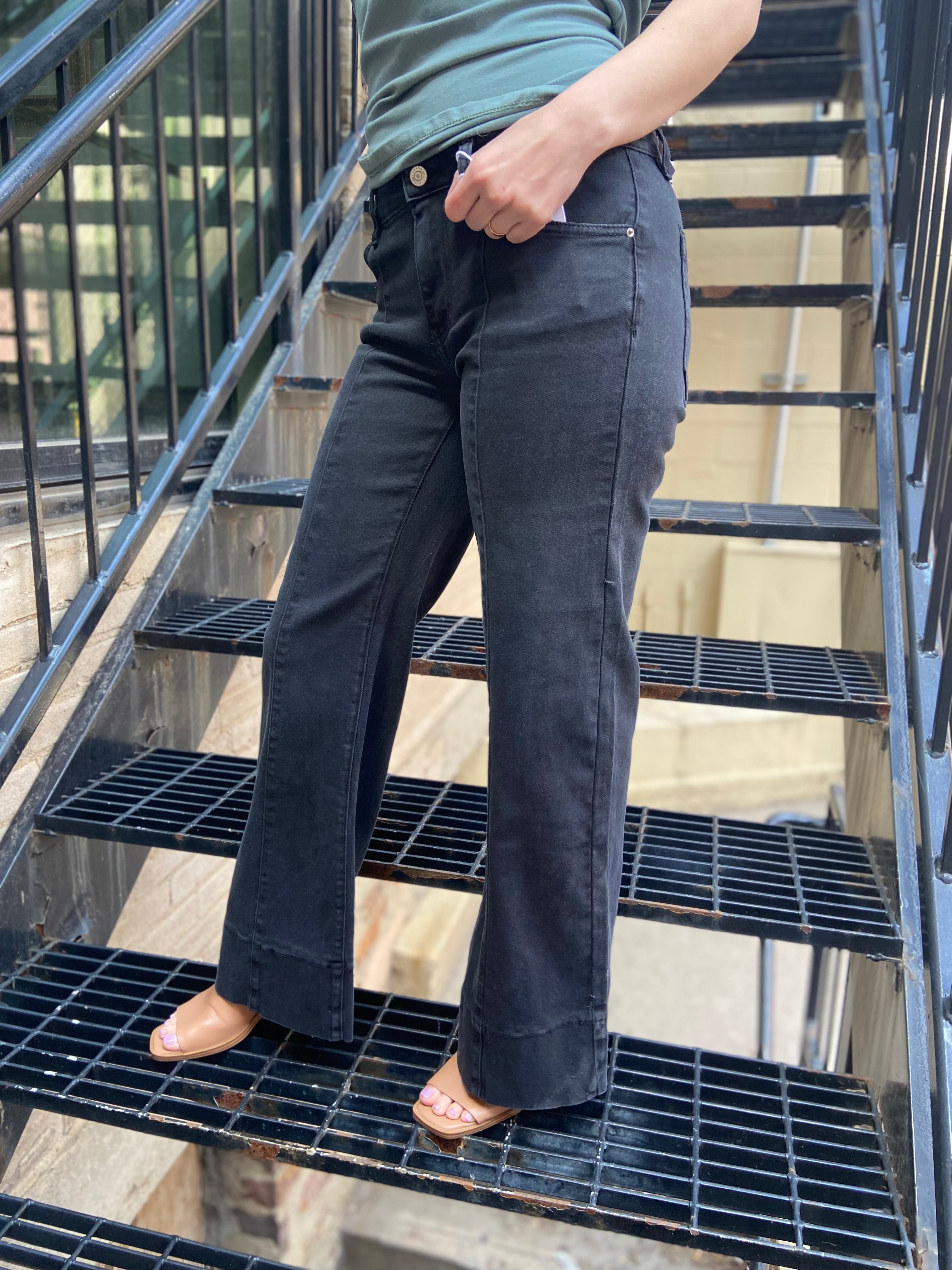 Emmy Black Mid Rise Wide Leg Jeans - MK Threads Boutique