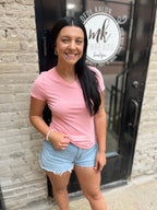 Sia Dusty Pink Basic V-Neck Top