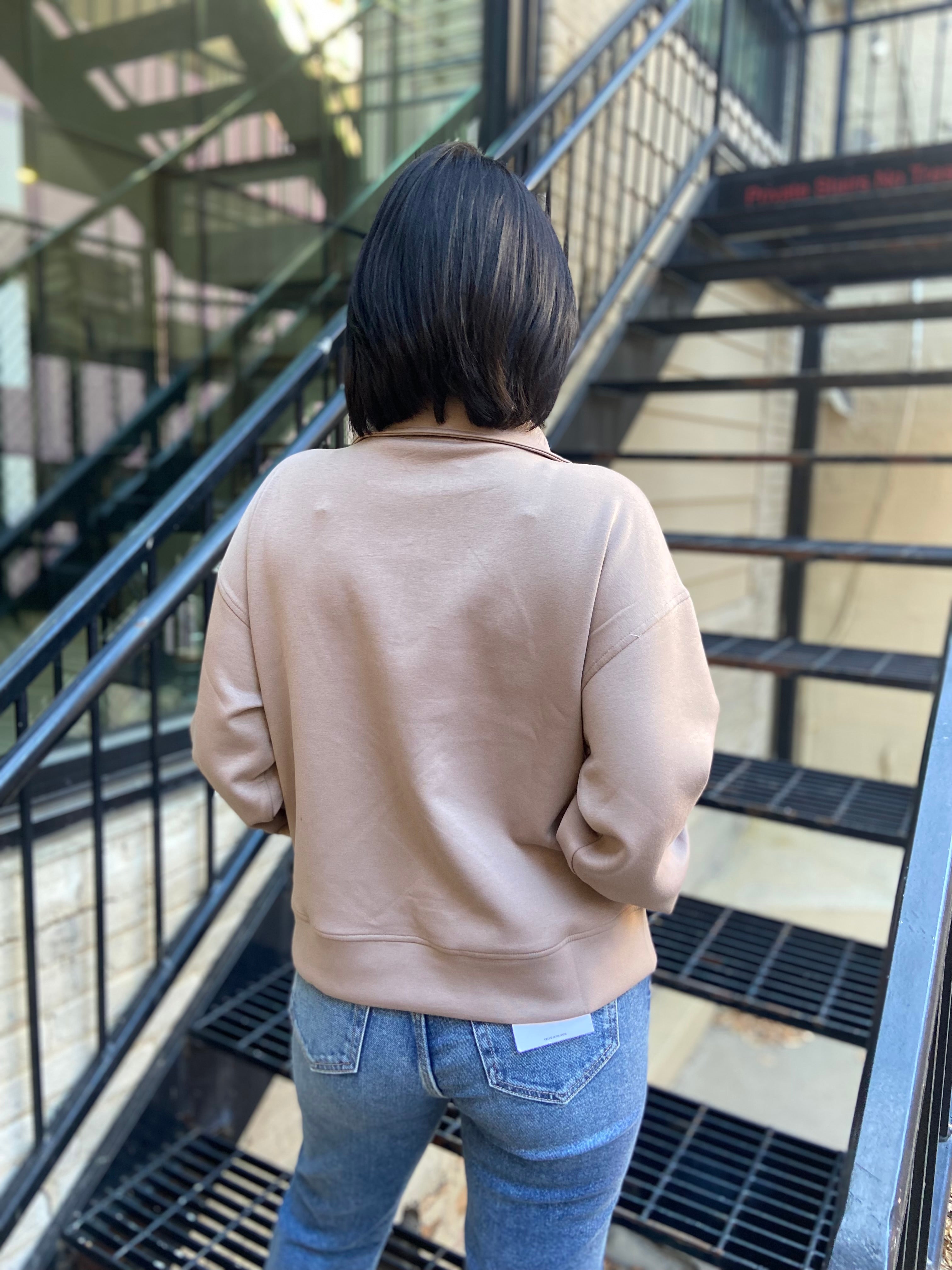 Nicolette Cocoa Scuba Half Zip Sweater