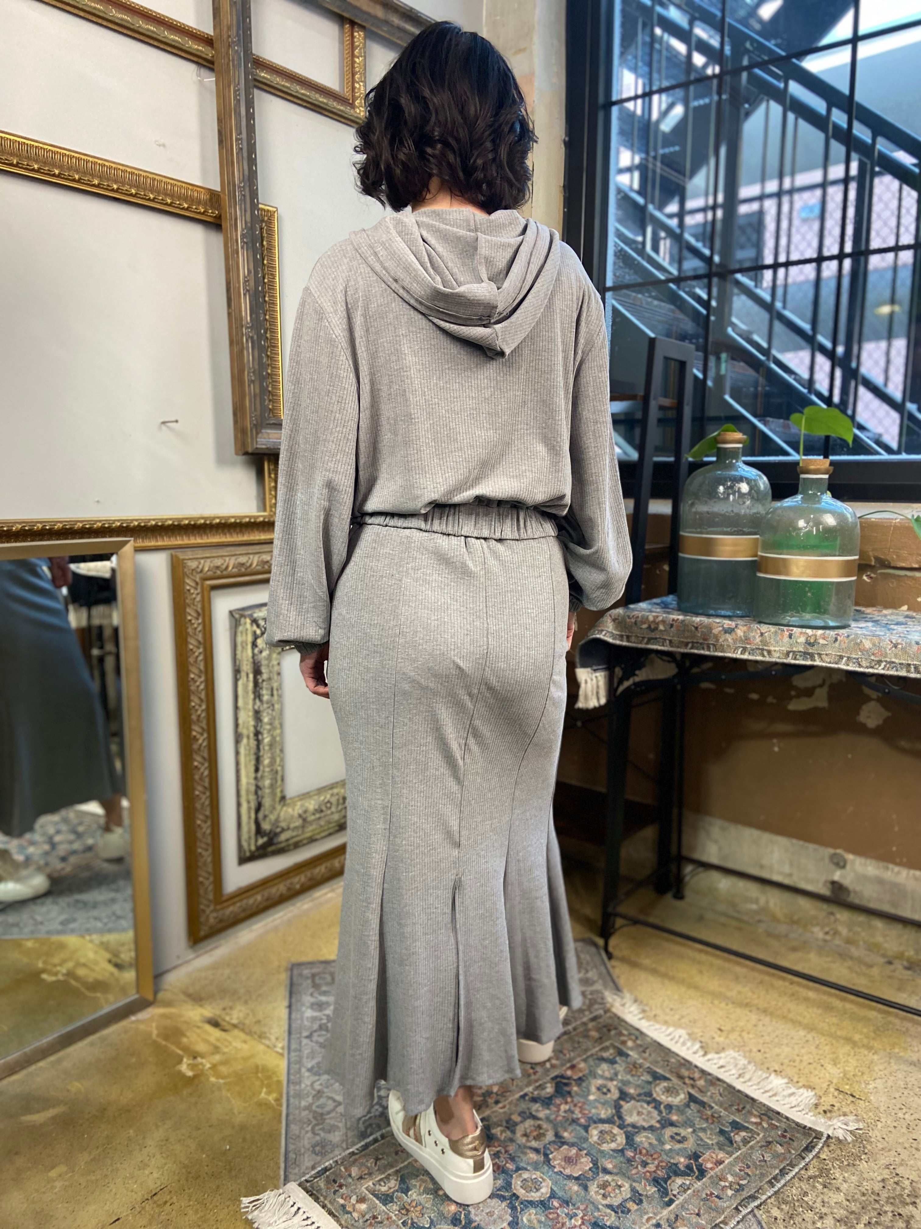 Olivia Gray Ribbed Crop Zip Up & Midi Skirt Set - MK Threads Boutique