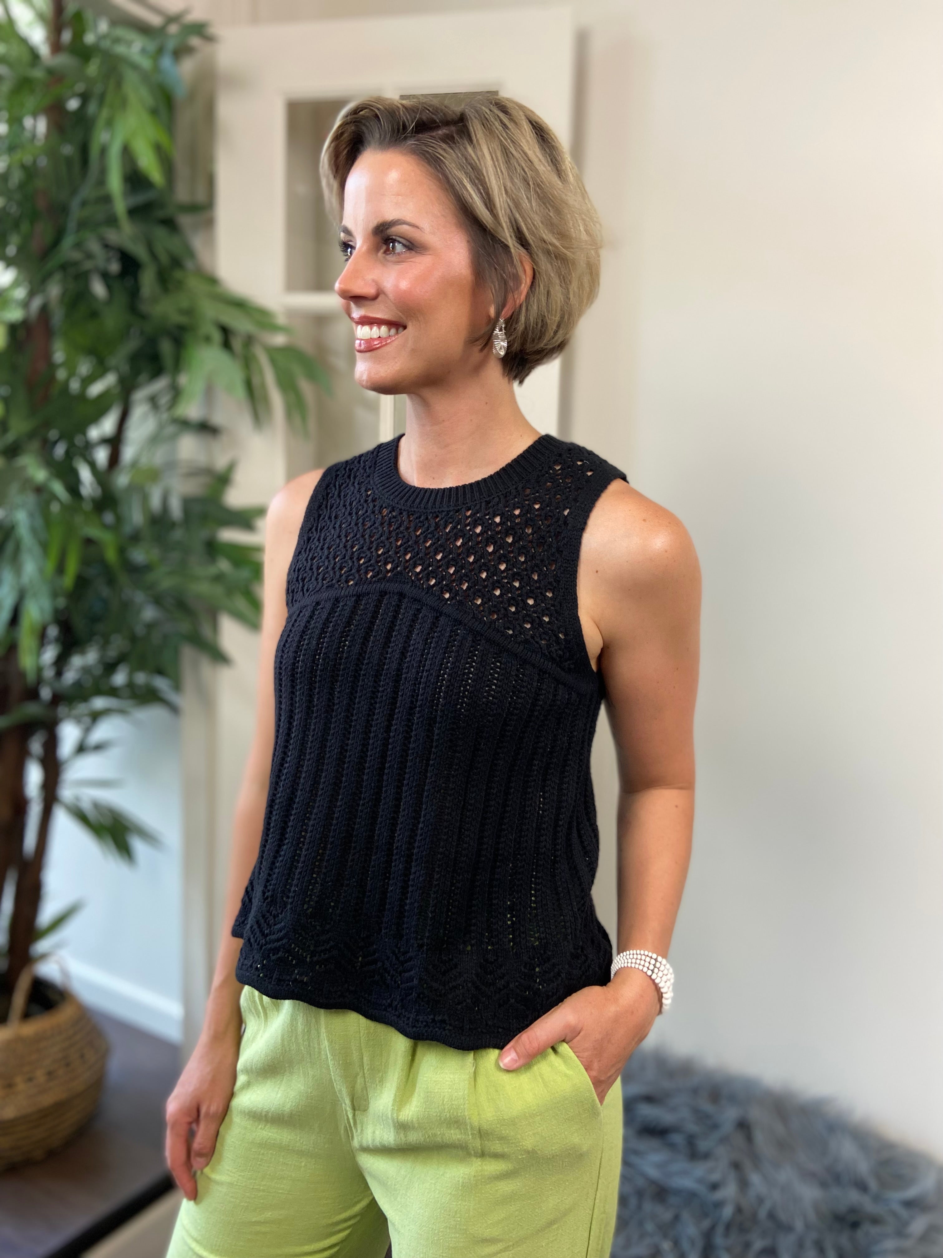 Cole Black Sleeveless Crochet Top - MK Threads Boutique