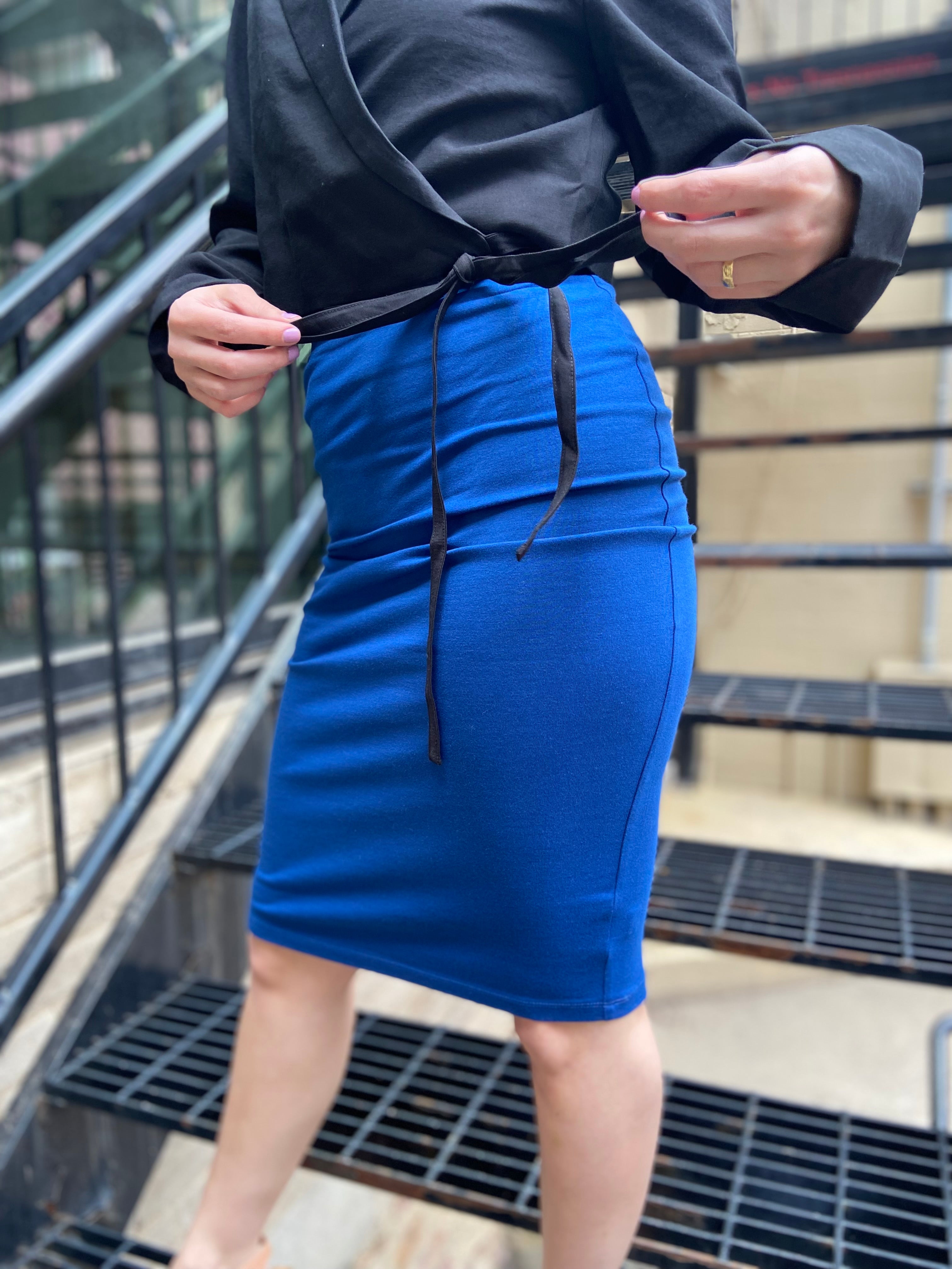 Cassie Navy Blue Spandex Pencil Skirt - MK Threads Boutique