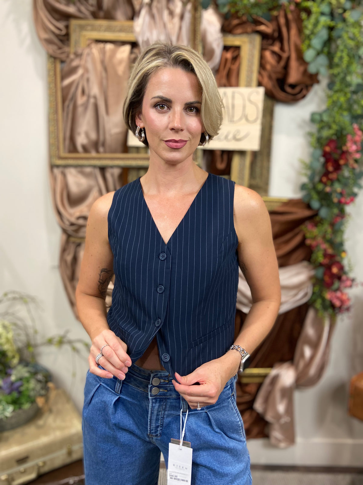 Kat Navy & White Polo Top