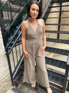 Lia Olive Grey Halter Neck Jumpsuit