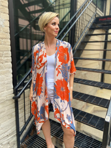 Kalista Orange & Blue Pattern Kimono
