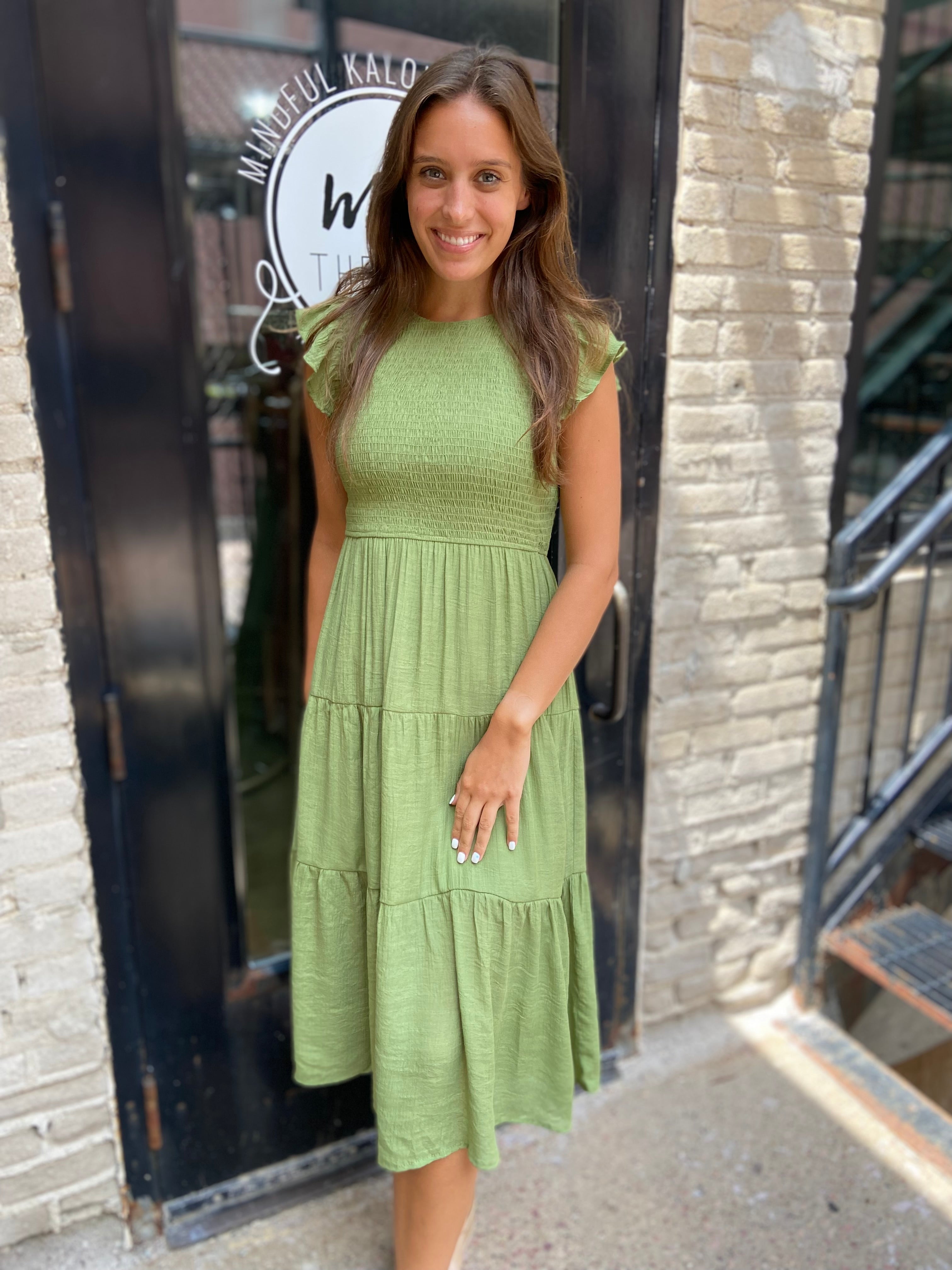 Stella Green Plus Smocked Midi Dress