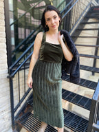 Tiana Olive Velvet Pleated Maxi Dress
