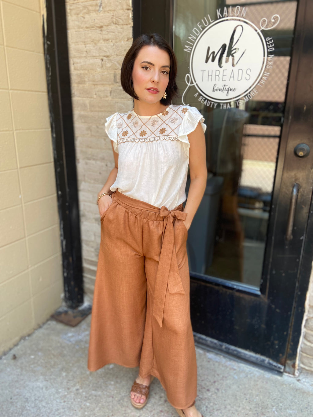 Cora Rust Cropped Tie Pants