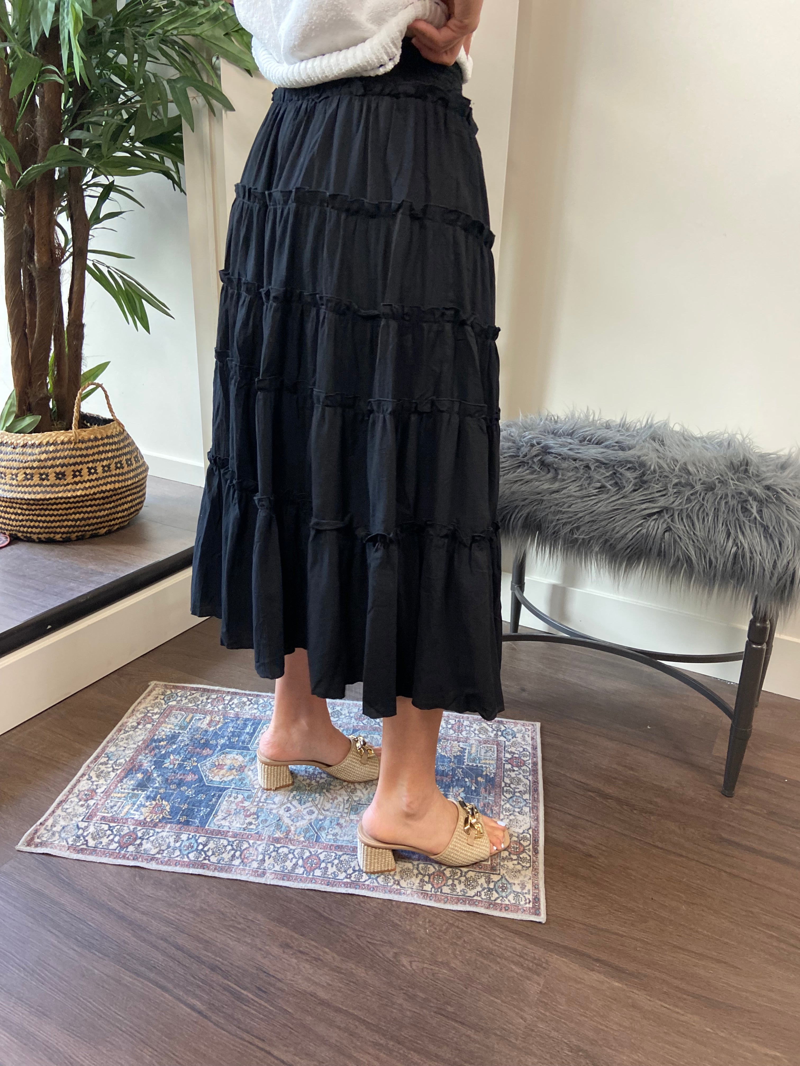 Yara Black Tired Maxi Skirt - MK Threads Boutique