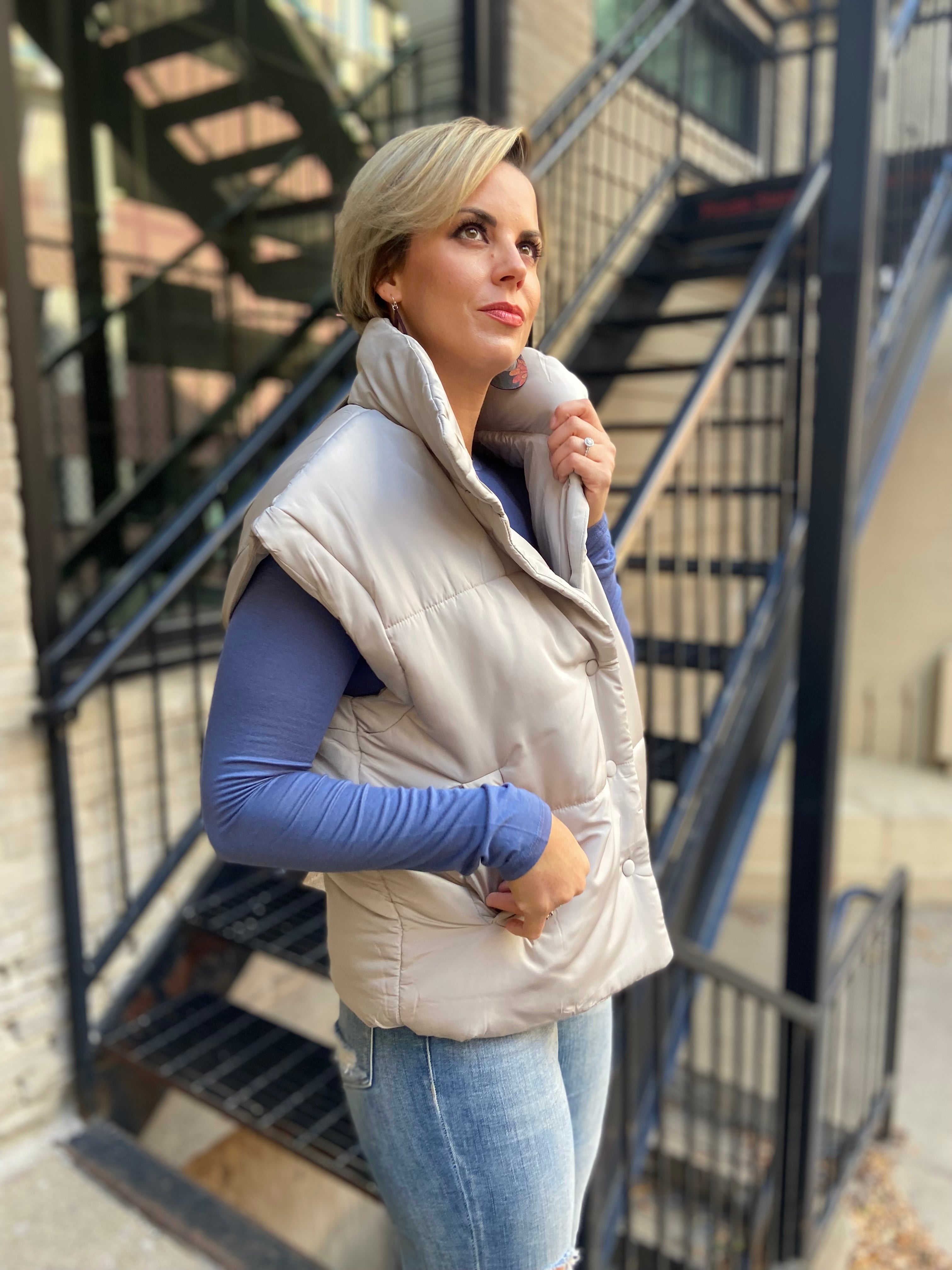 Angela Cement Oversized Puffer Vest