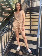 Olivia Taupe High Wasted Shorts - MK Threads Boutique