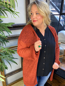 Hannah Red Brown Plus Size Cardigan