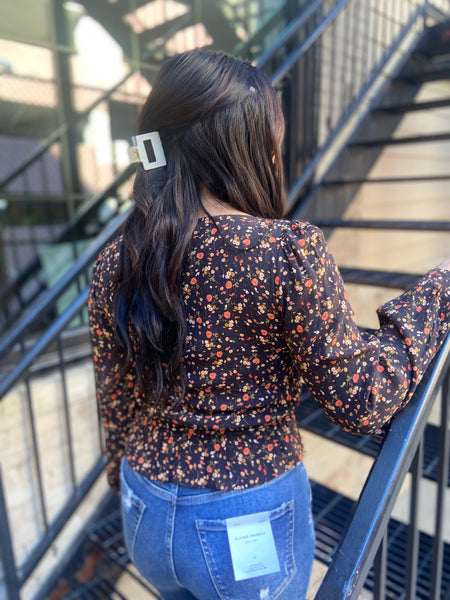 Demi Floral Long Sleeve Cropped Top