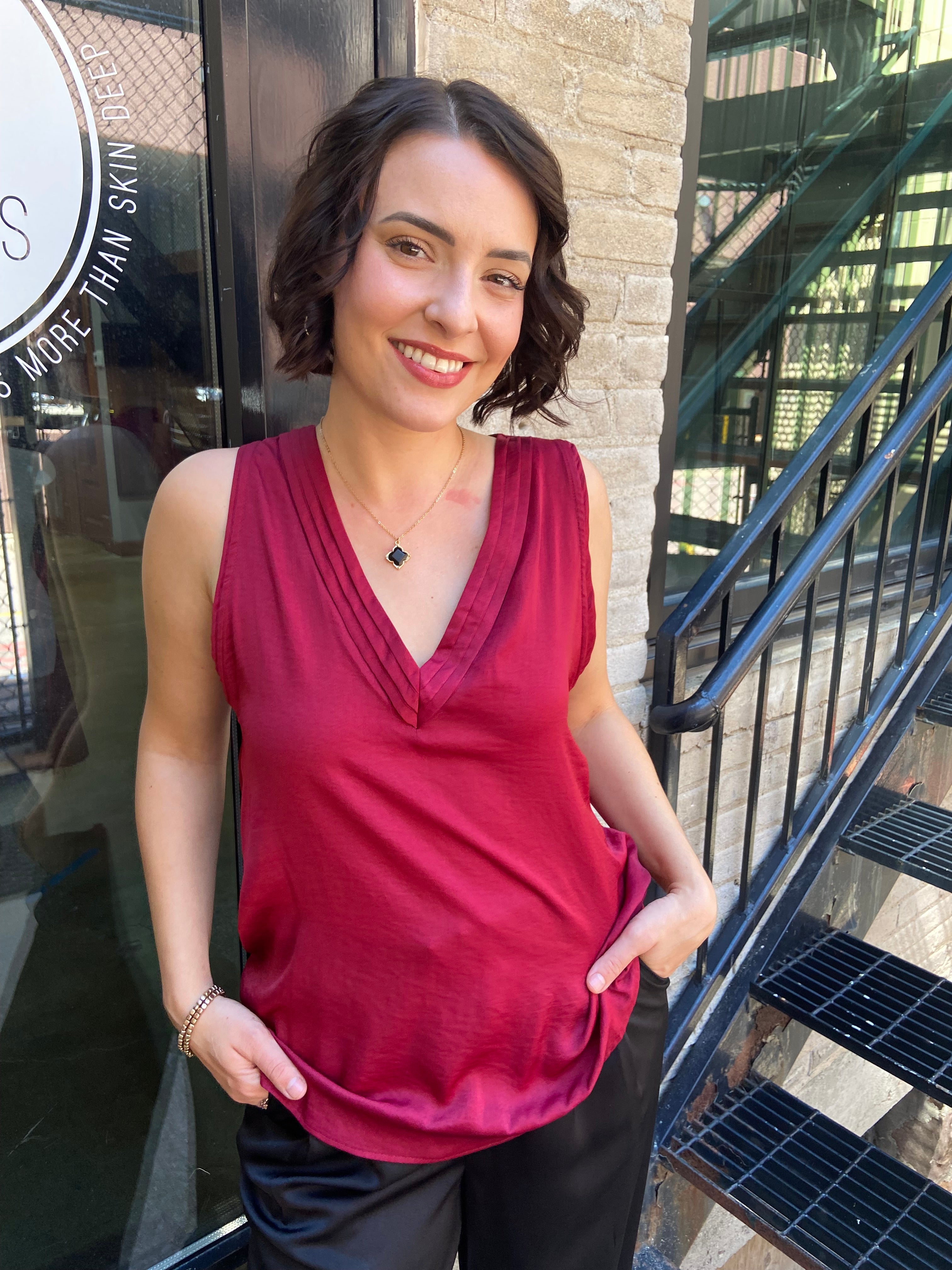 Sammy Wine Satin Sleeveless Top