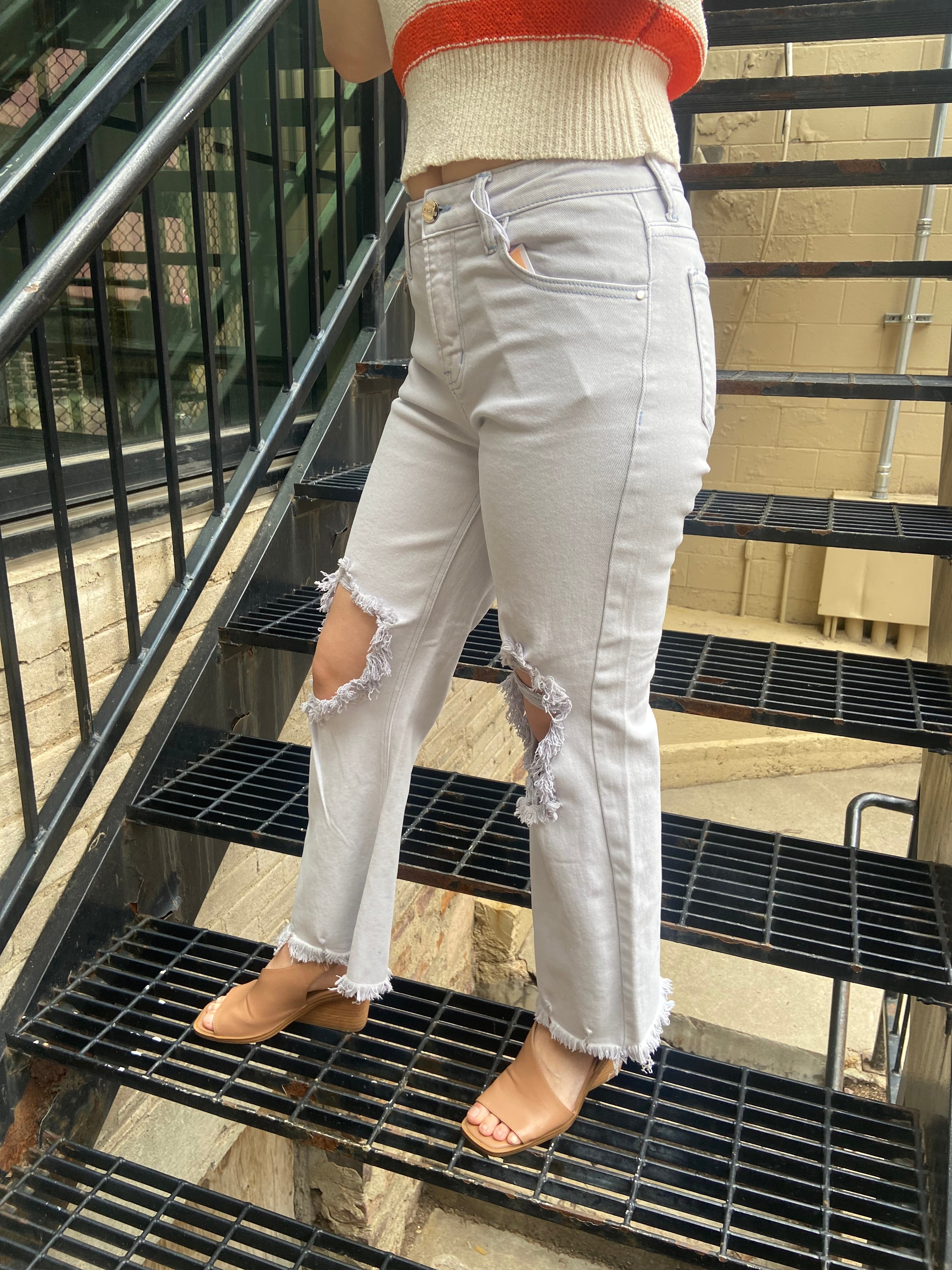 Ellie Blue High Waisted Ripped Cropped Risen Jeans