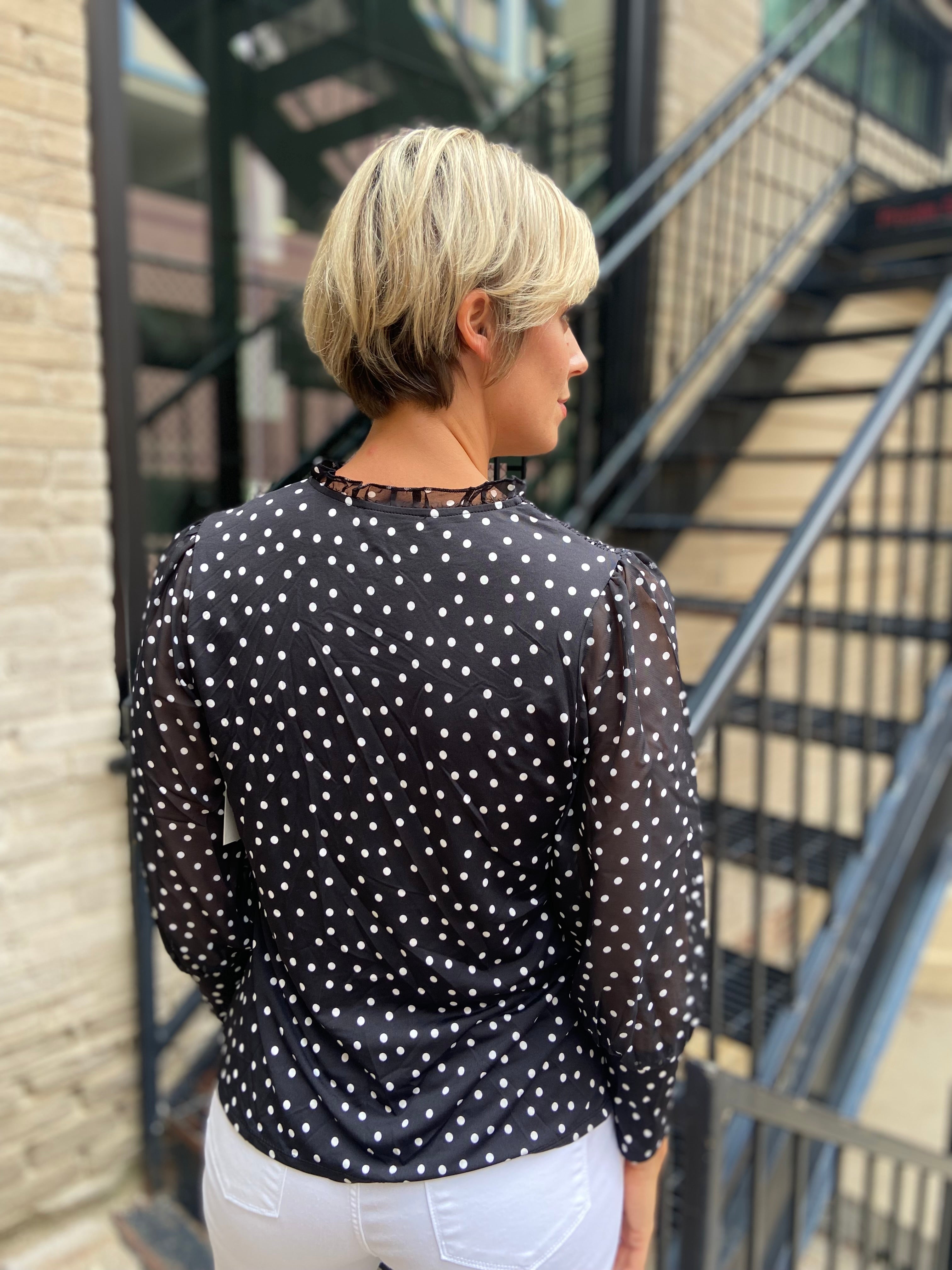 Miranda Black and White Polka Dot Blouse