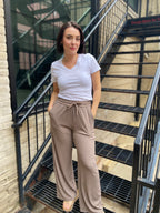 Jodie Taupe Ribbed Drawstring Pants
