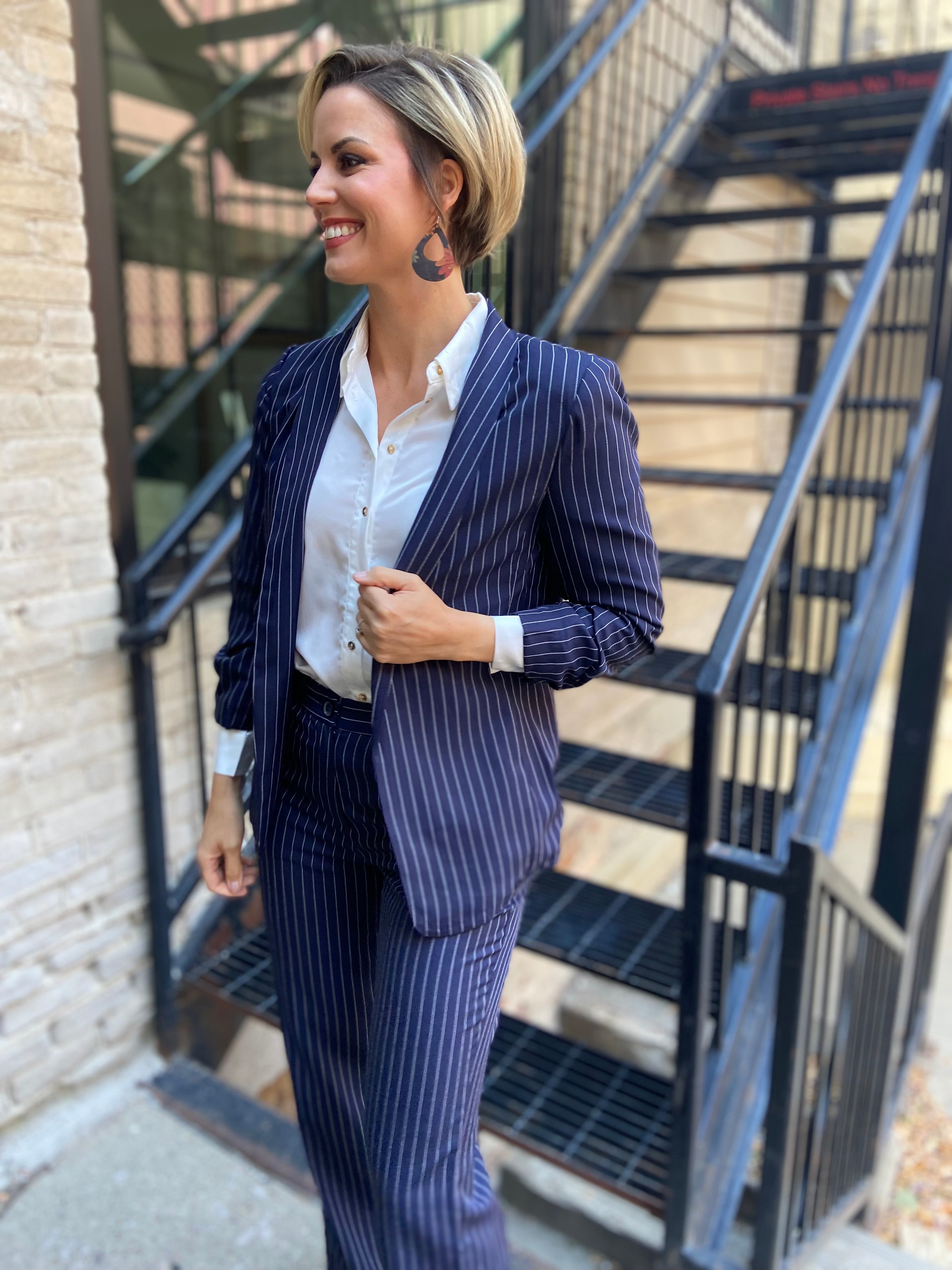 Kira Navy Pinstripe Blazer Jacket