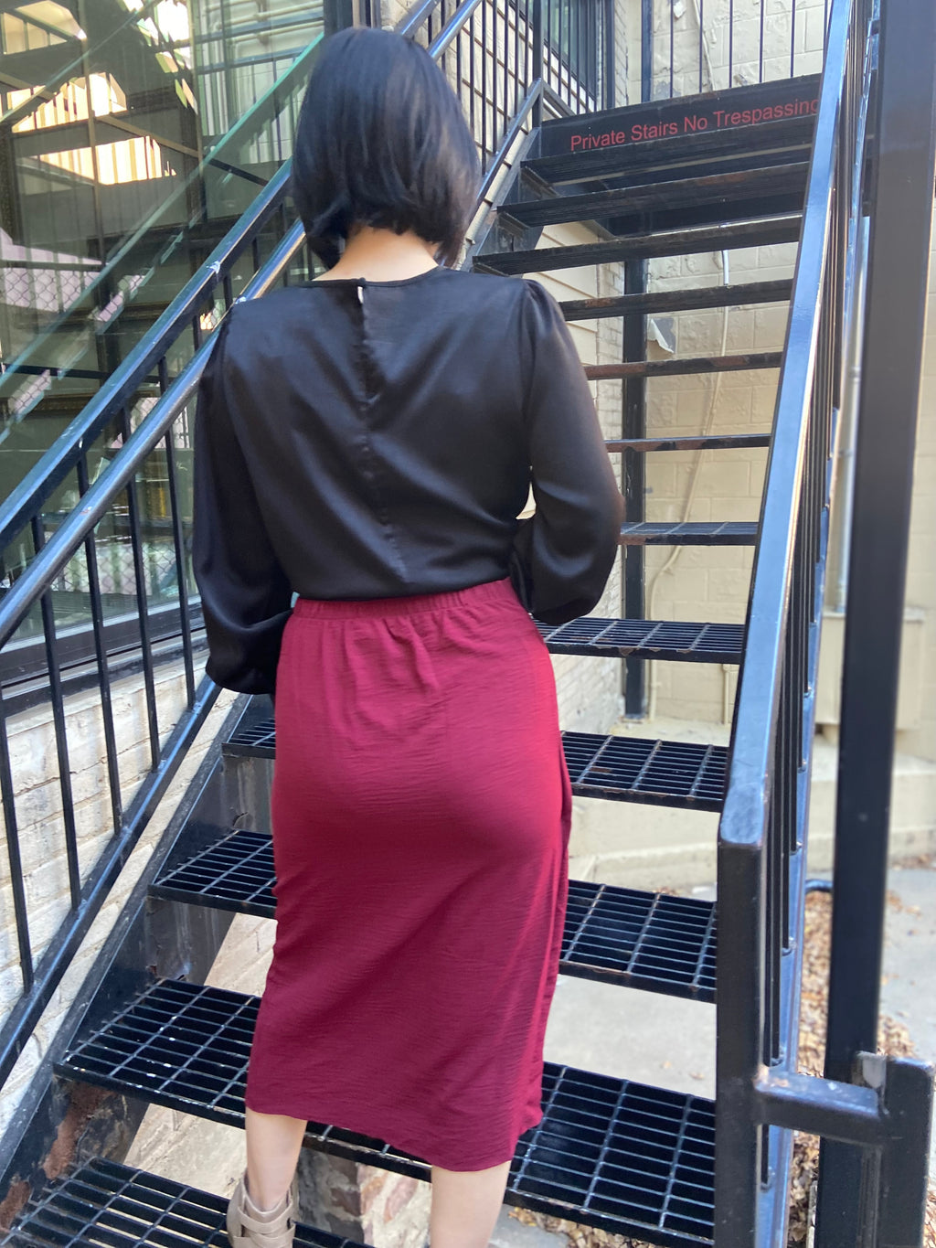 Elijah Burgundy Tie Waist Midi Skirt