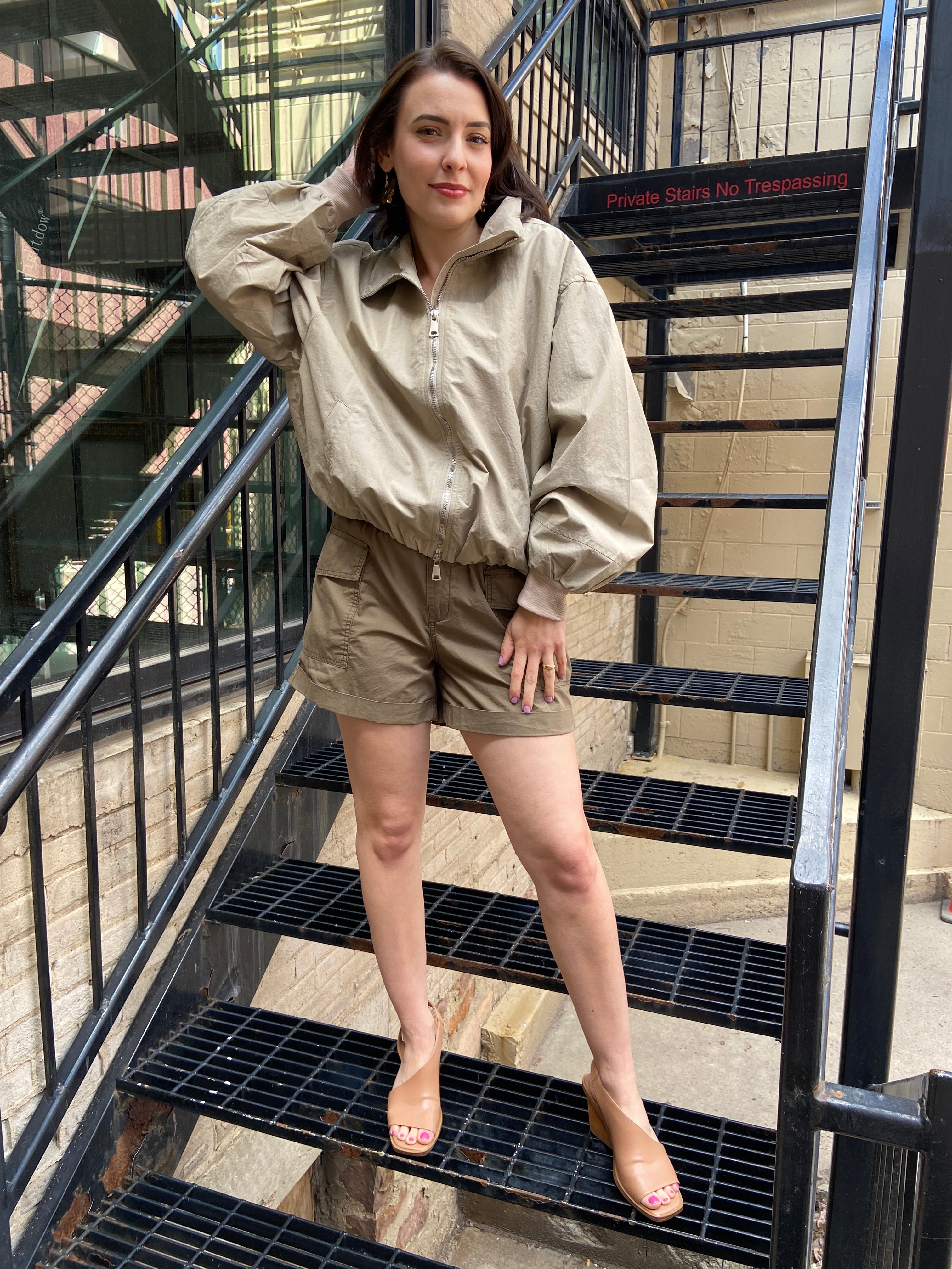 Lauri Taupe Oversized Zip Up Wind Breaker - MK Threads Boutique