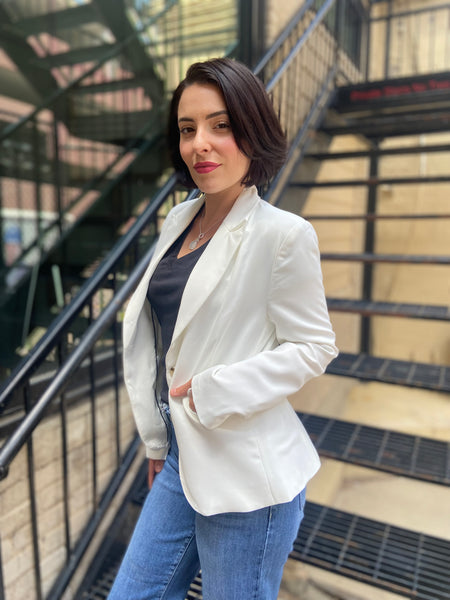 Saffron Off-White Front Button Blazer
