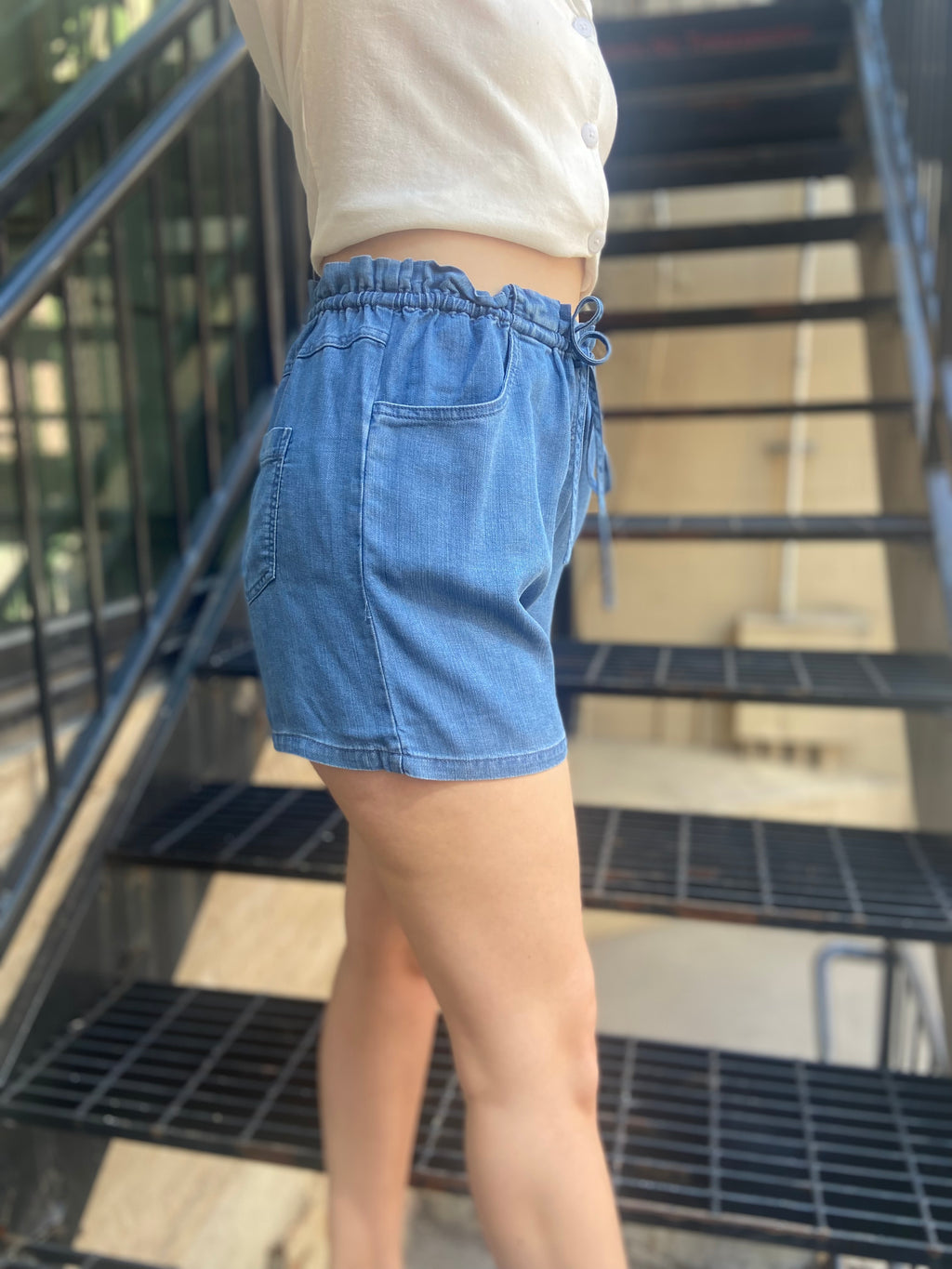 Mae Light Blue Relaxed Denim Shorts With Pockets - MK Threads Boutique