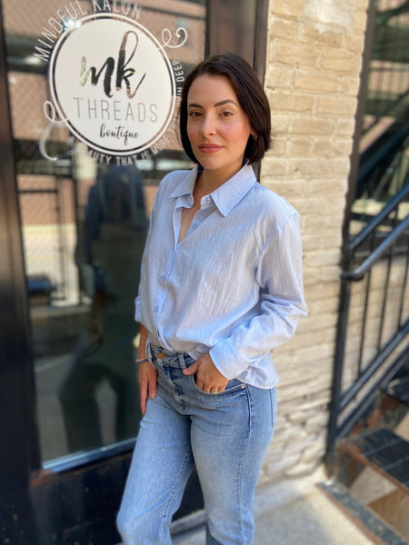 Rorey Light Blue Button Down Top