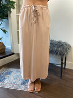 Source Beige Tie Waist Linen Midi Skirt - MK Threads Boutique
