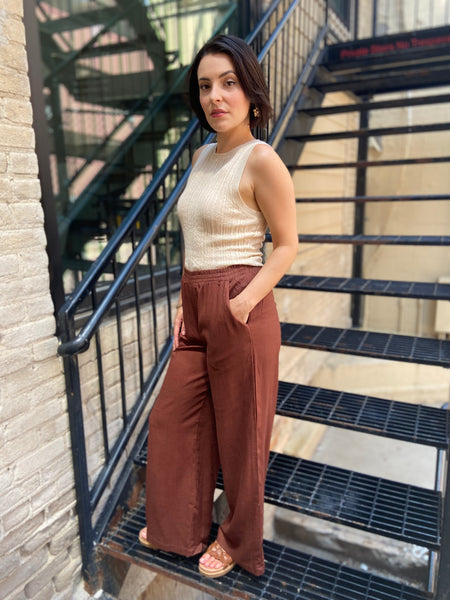 South Chocolate Brown Linen Wide Leg Pants