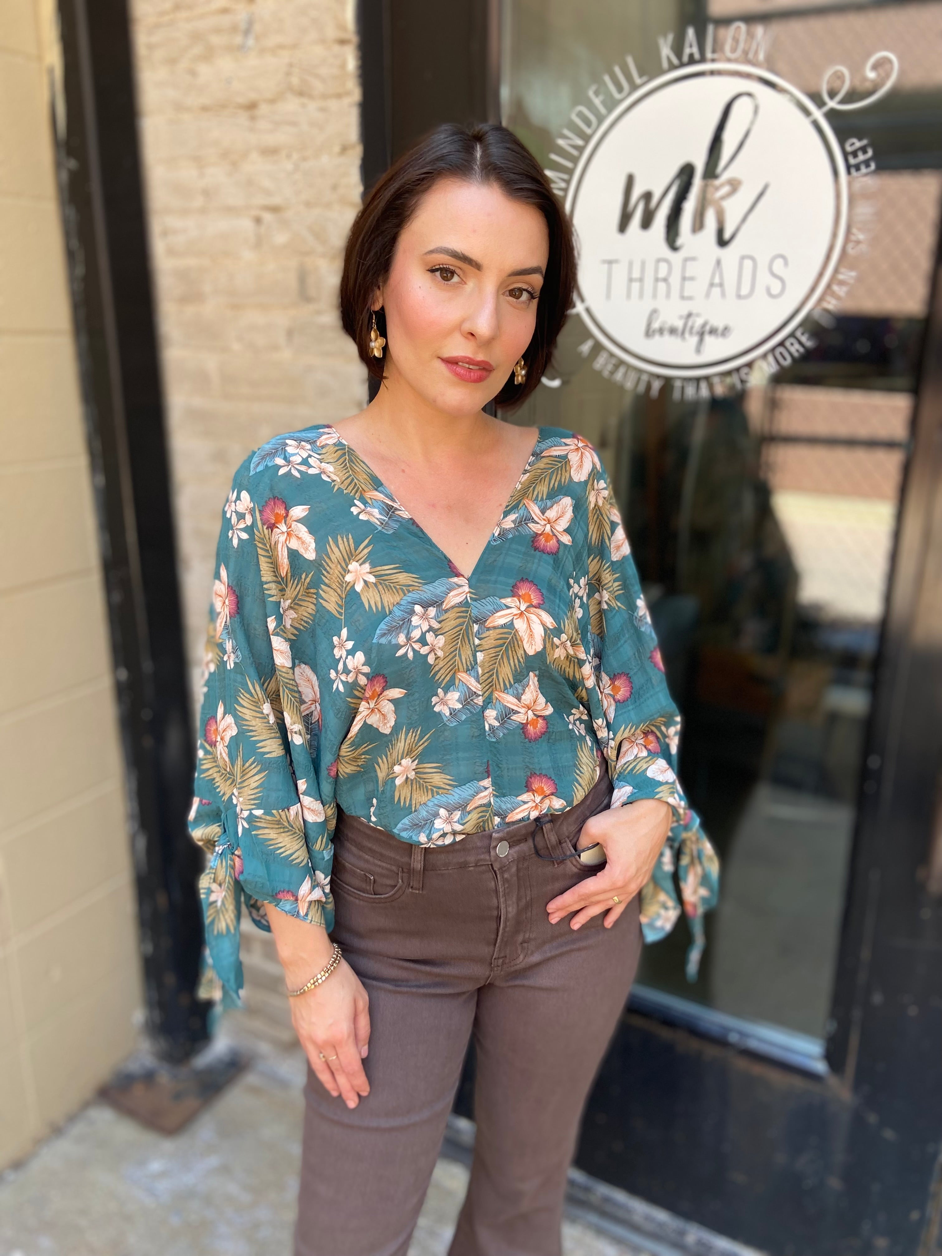 Ashton Sage Floral V-Neck Blouse