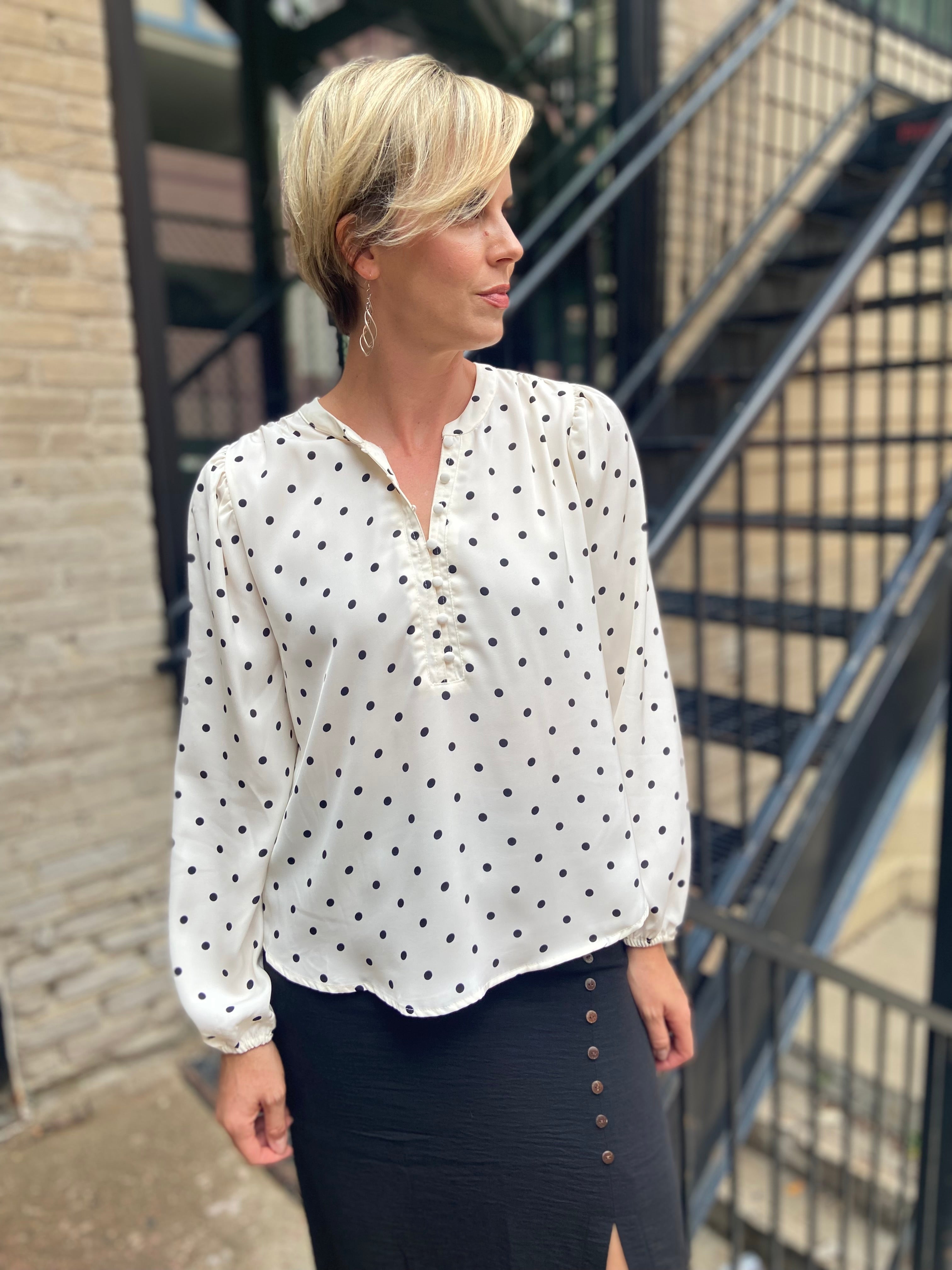 Callisa White Polka Dot Long Sleeve Top