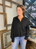 Bailey Black Quarter Split Ribbed Sweater