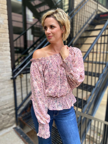 Moriah Mauve Floral Off Shoulder Top