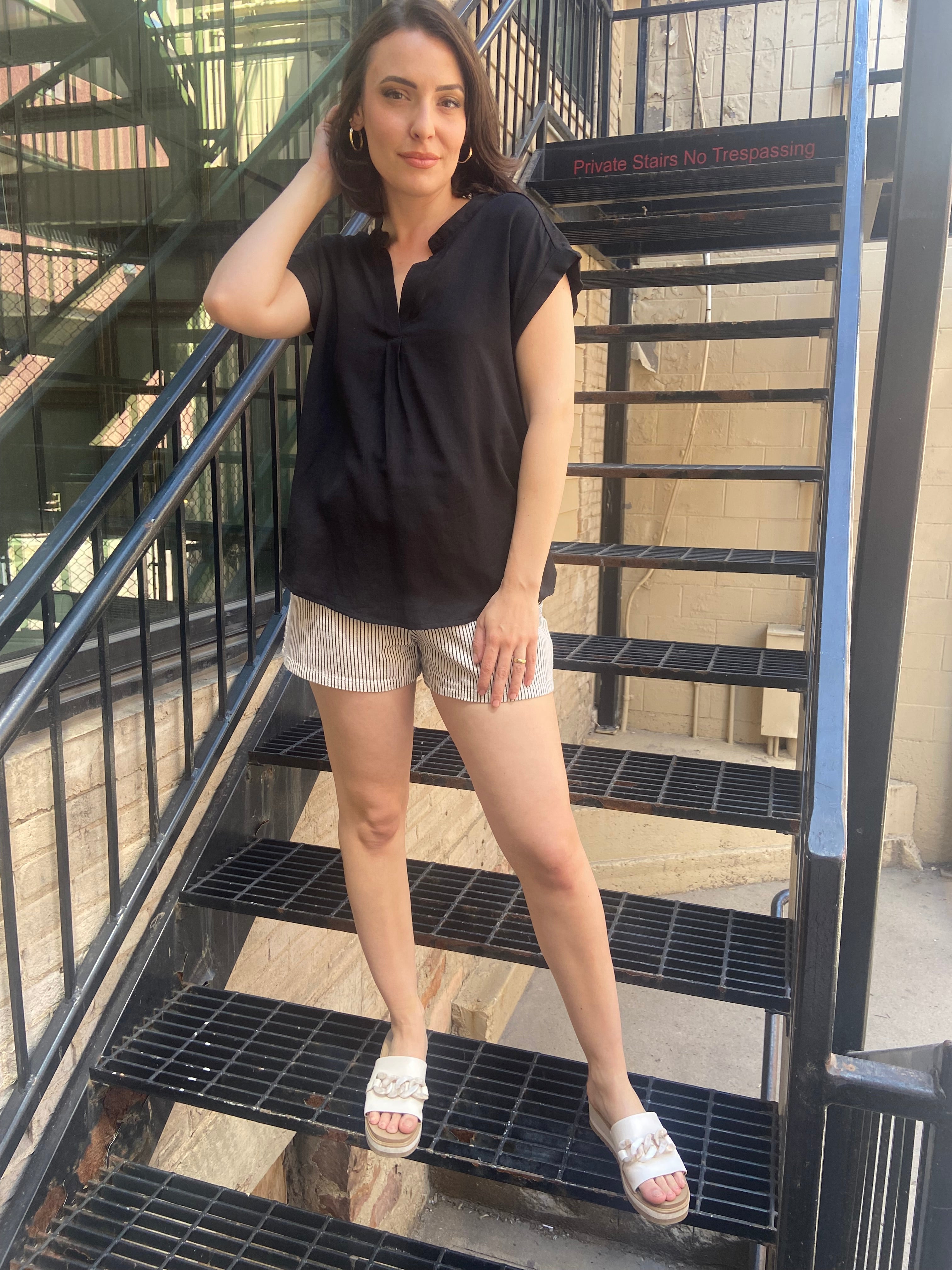 Ariella Black V Neck Collard Blouse - MK Threads Boutique
