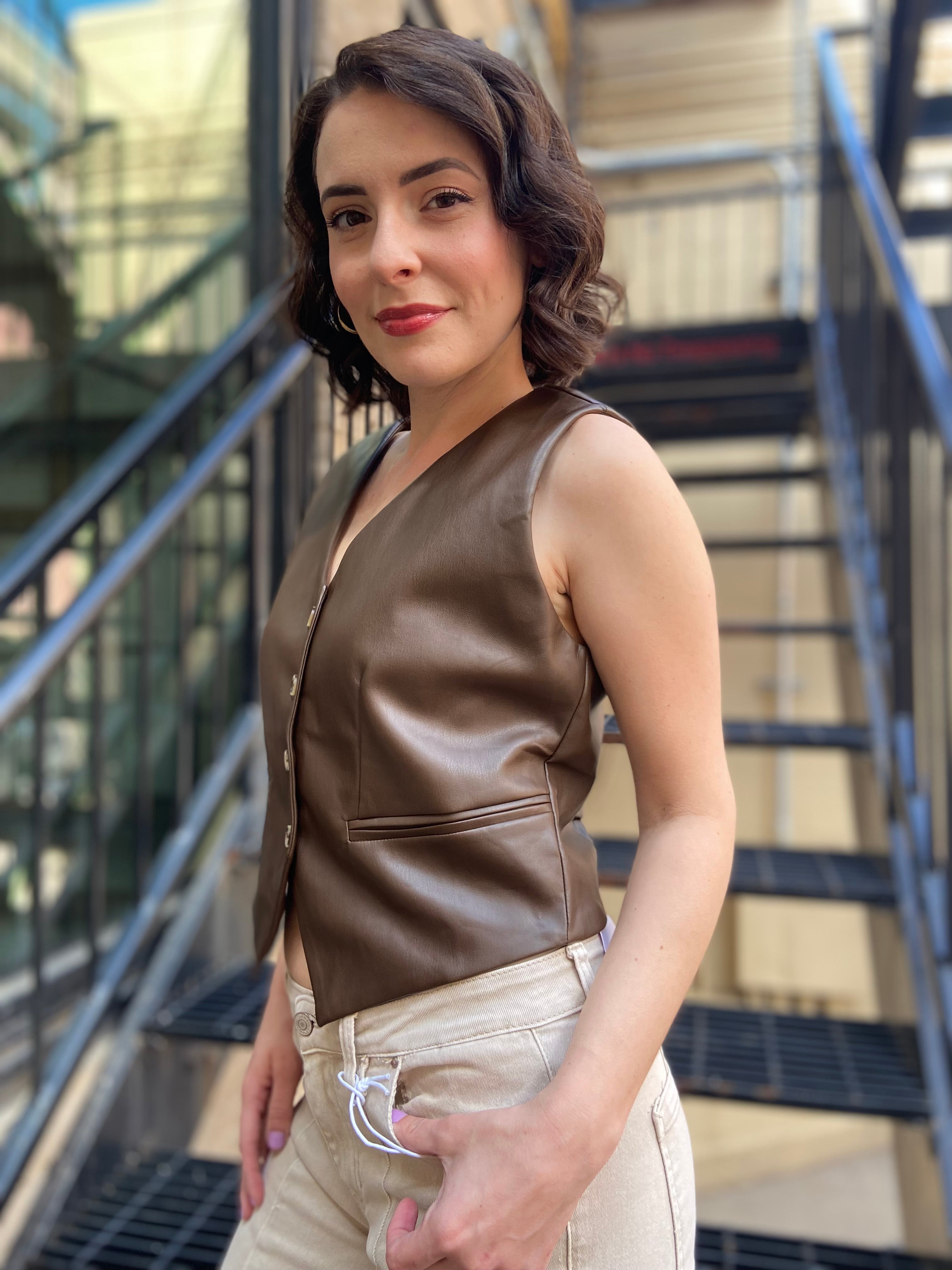 Ainsley Brown Faux Leather Vest - MK Threads Boutique