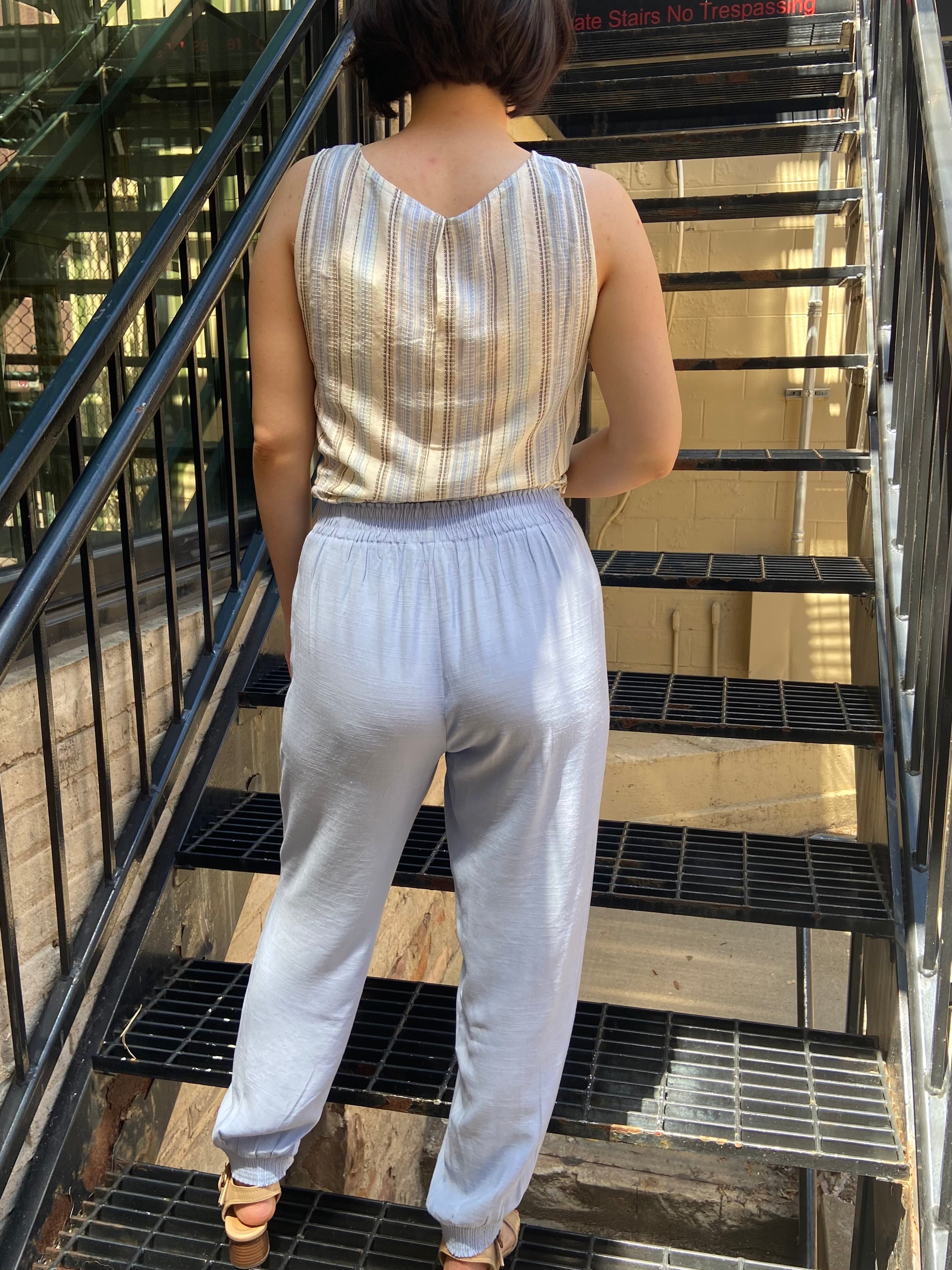 Aubri Chambray Smocked Joggers