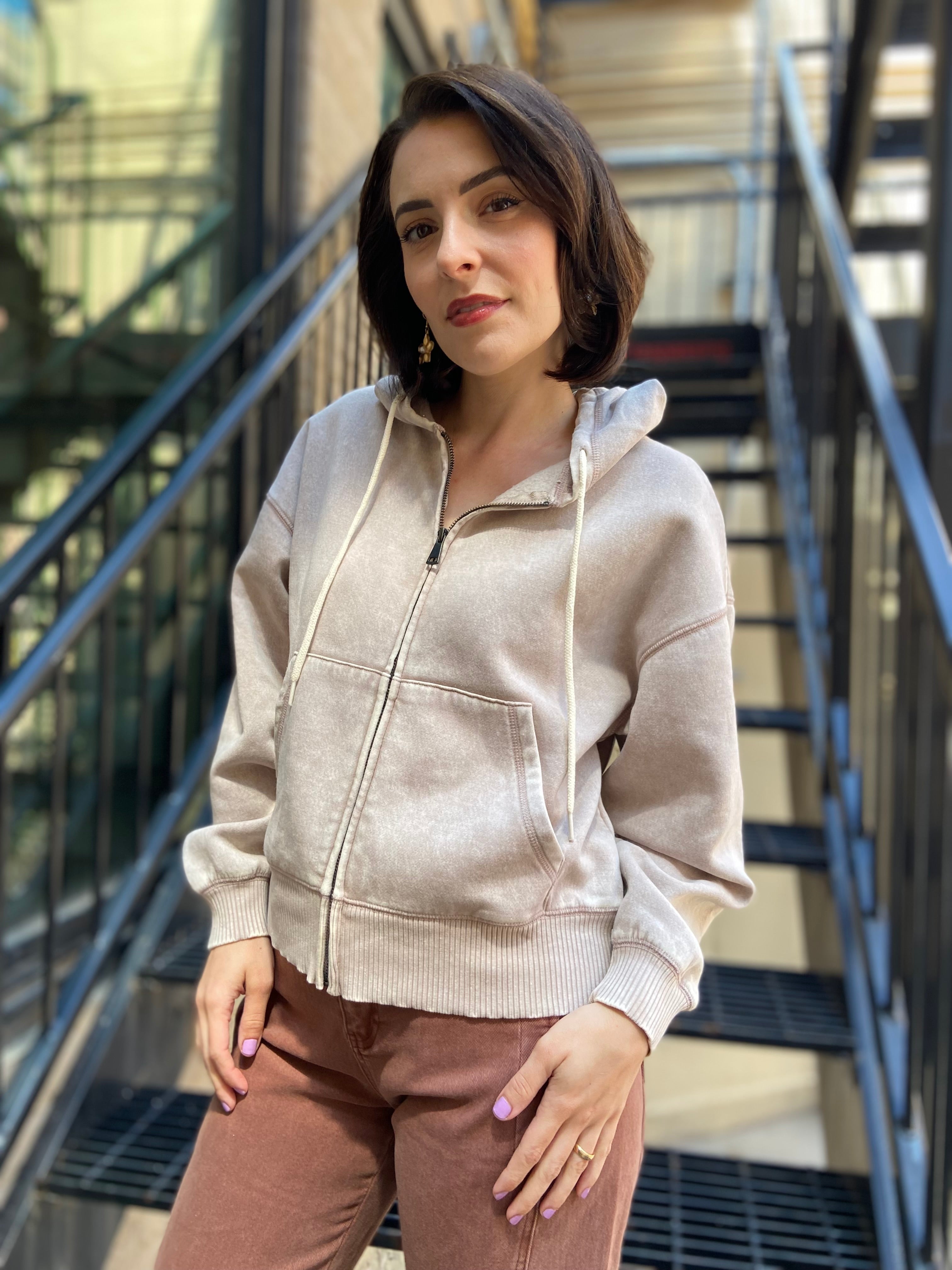 Archie Mocha Oversized Cropped Zip Up - MK Threads Boutique