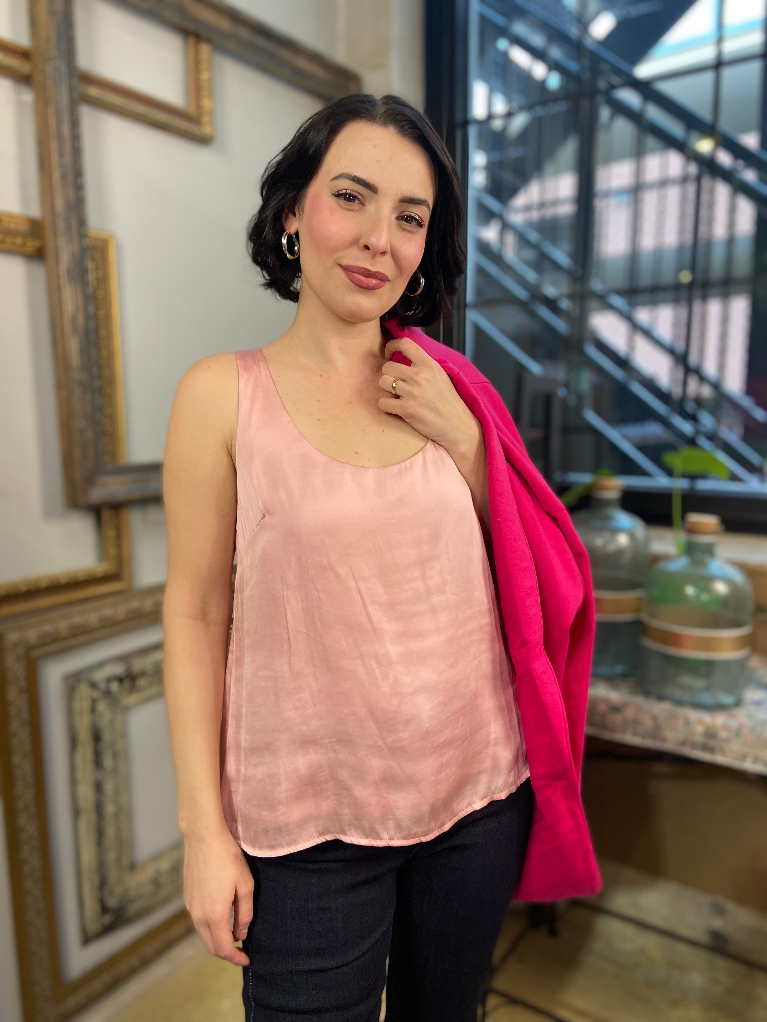 Rowan Rose Pink Satin Sleeveless Top