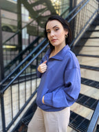 Nicolette Blue Indigo Scuba Half Zip Sweater