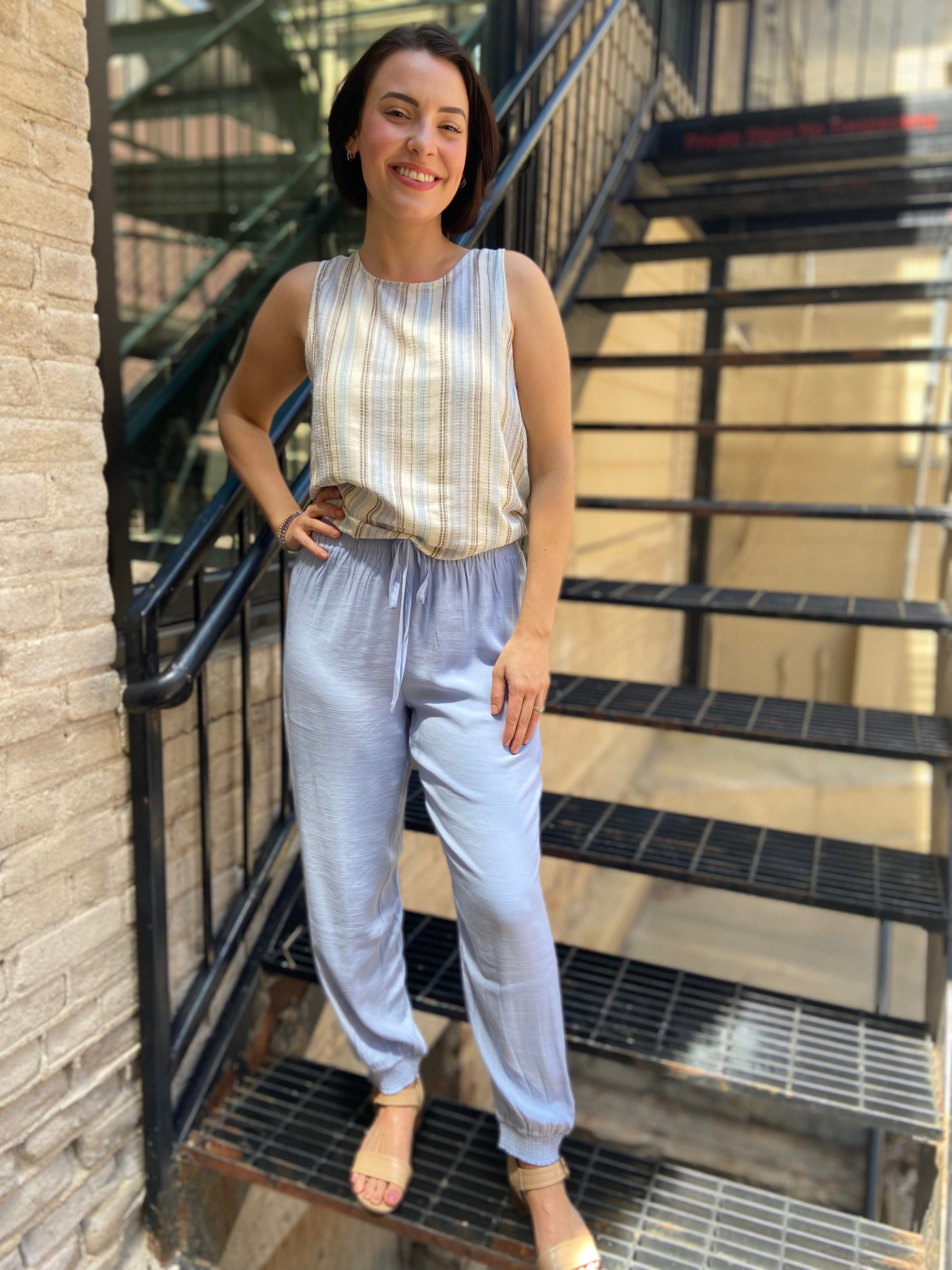 Aubri Chambray Smocked Joggers