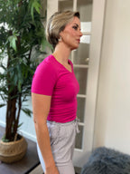 Carson Magenta Basic V Neck Short Sleeve Shirt - MK Threads Boutique