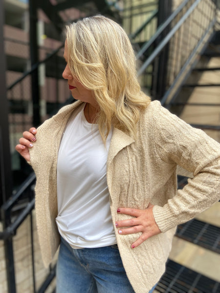 Karla Ivory Plus Size Cable Knit Cardigan