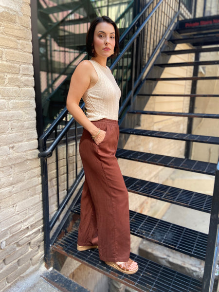 South Chocolate Brown Linen Wide Leg Pants