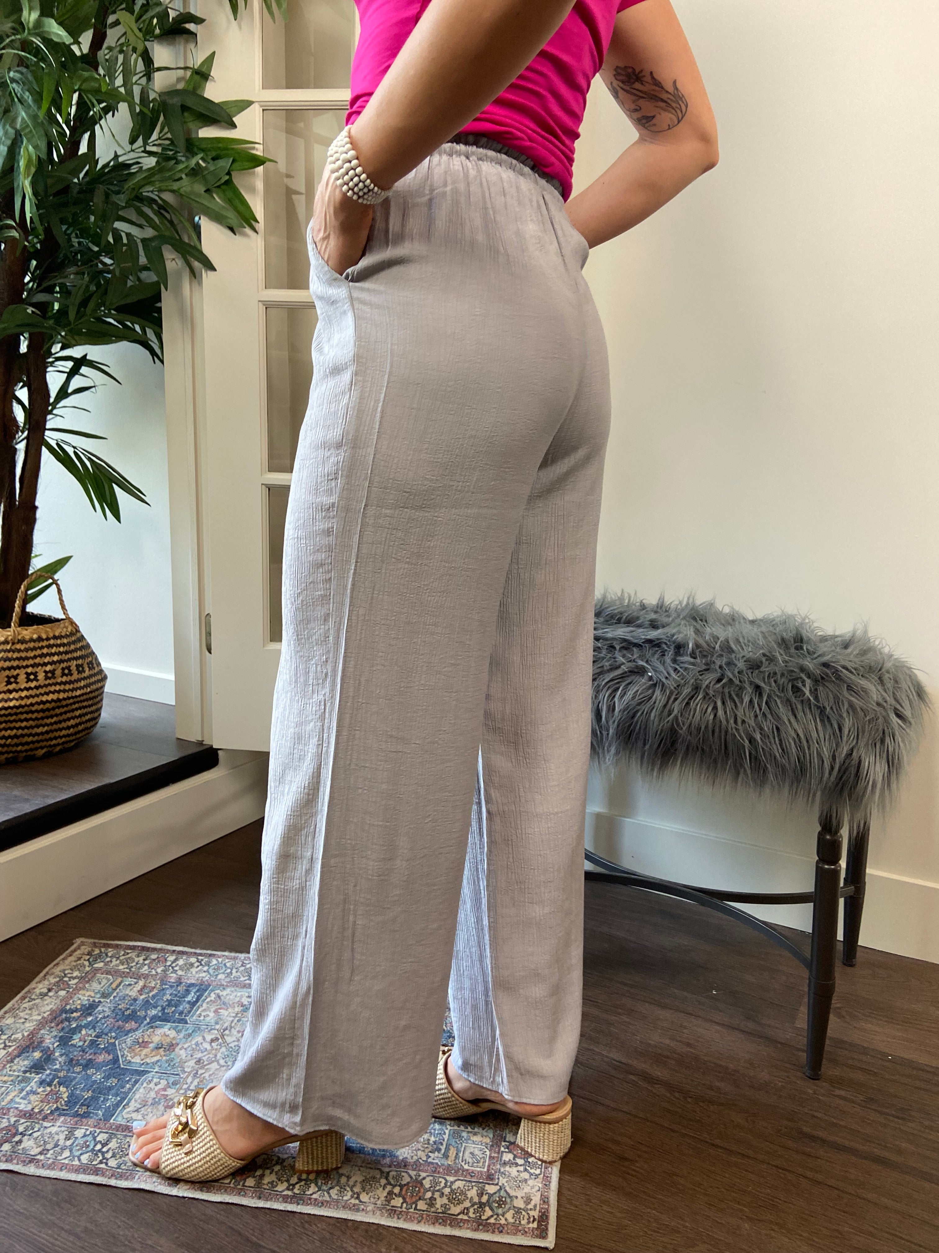 Jackie Light Gray High Waisted Wide Leg Pants - MK Threads Boutique