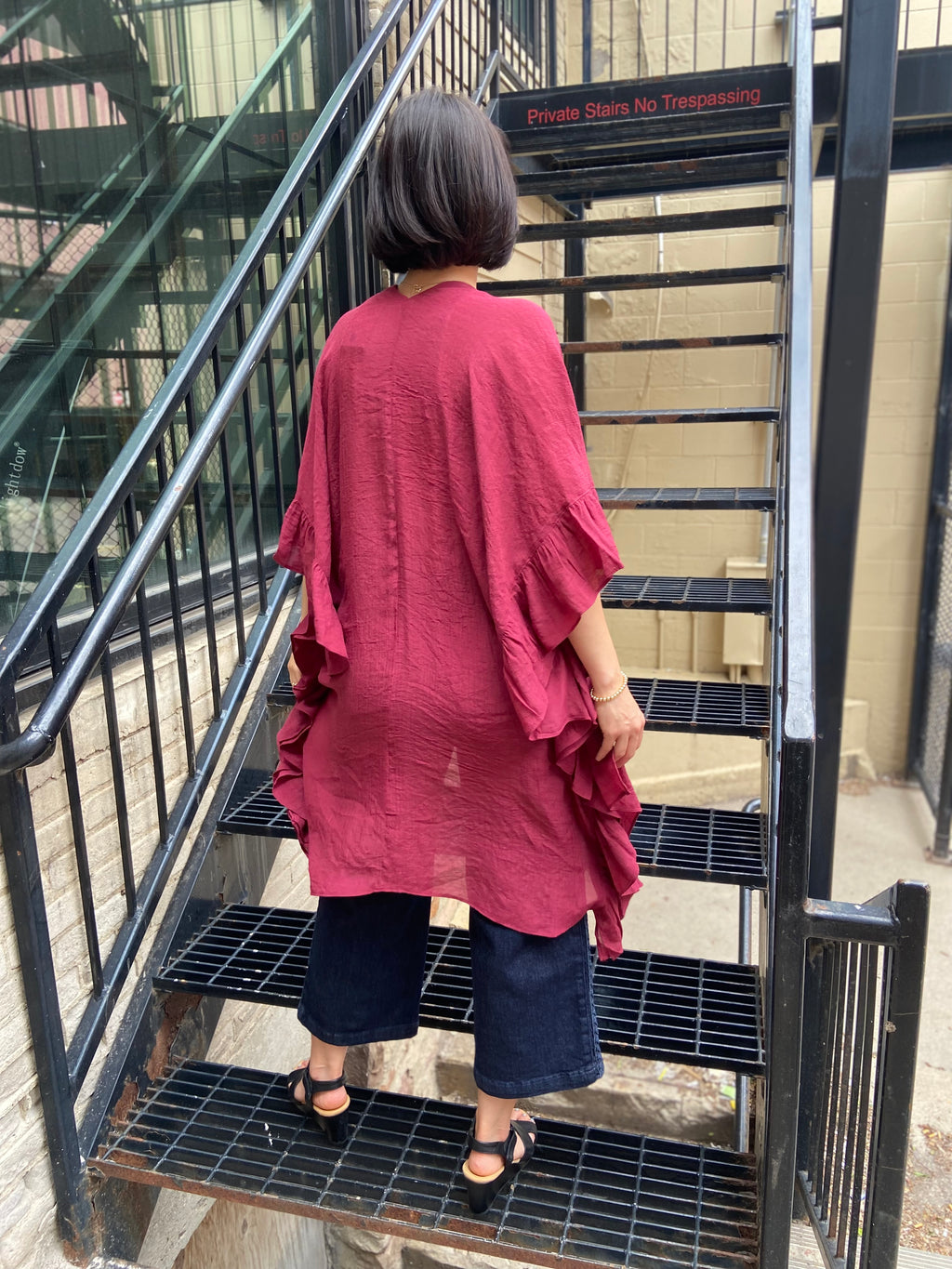 Kaitlee Maroon Thin Ruffle Cardigan