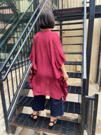 Kaitlee Maroon Thin Ruffle Cardigan