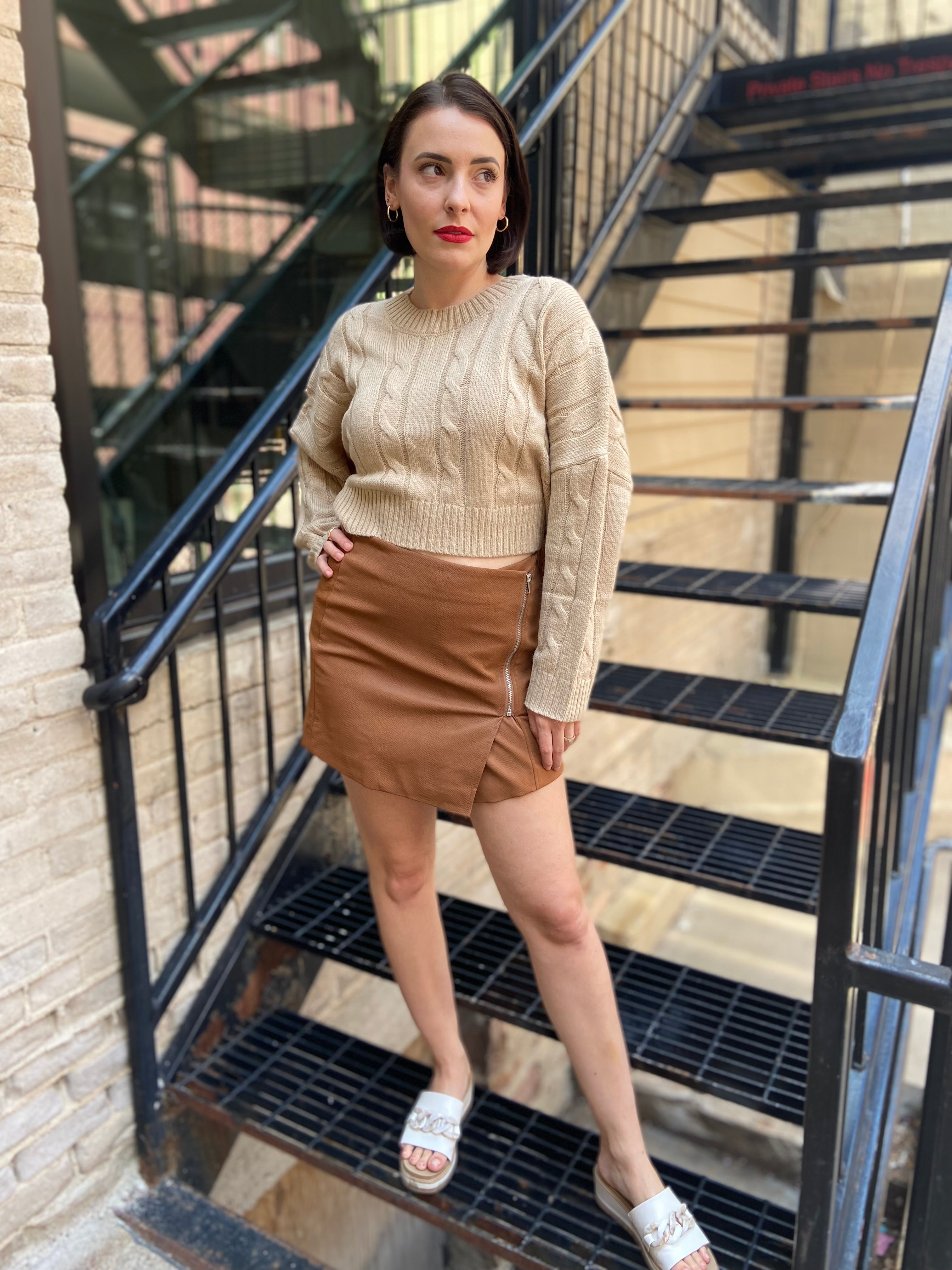 Cecelia Camel Faux Leather Mini Skirt